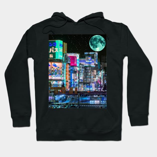 aquamarine full moon in japan Hoodie by Serotonin